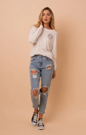 Afends Womens Beat Luckies - Stone Blue - High Waist Slim Jeans
