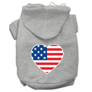 American Flag Heart Screen Print Pet Hoodies Grey Size Xs (8)