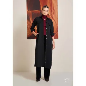 AMOSHI Black Solid/Plain Trench Detachable Belt Coat