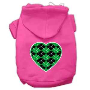 Argyle Heart Green Screen Print Pet Hoodies Bright Pink Size Lg (14)