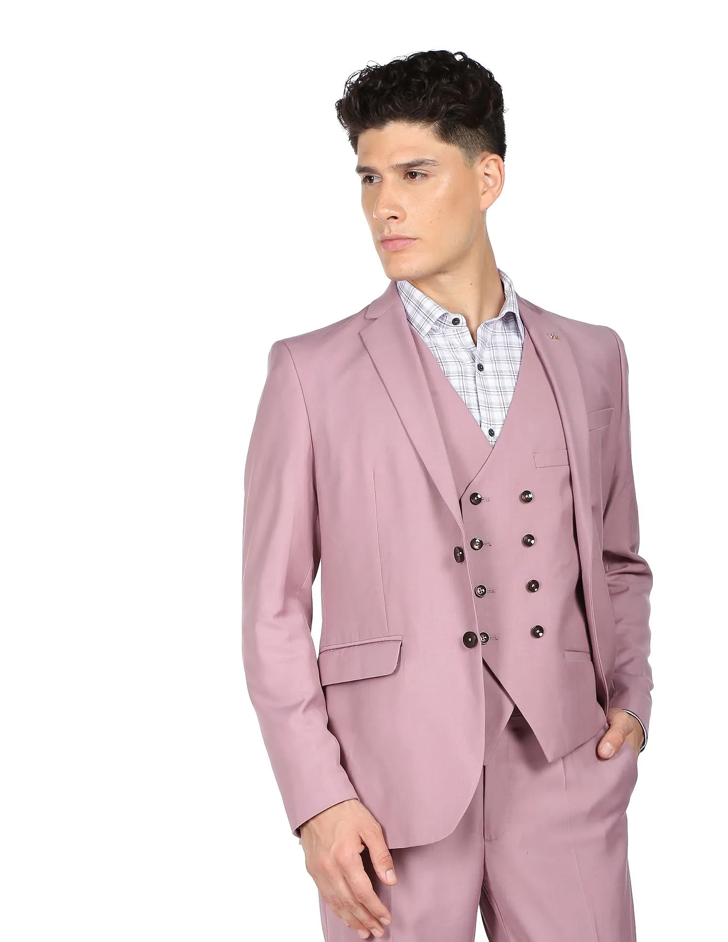 Arrow Men Pink Tailored Regular Fit Three Piece Suit
