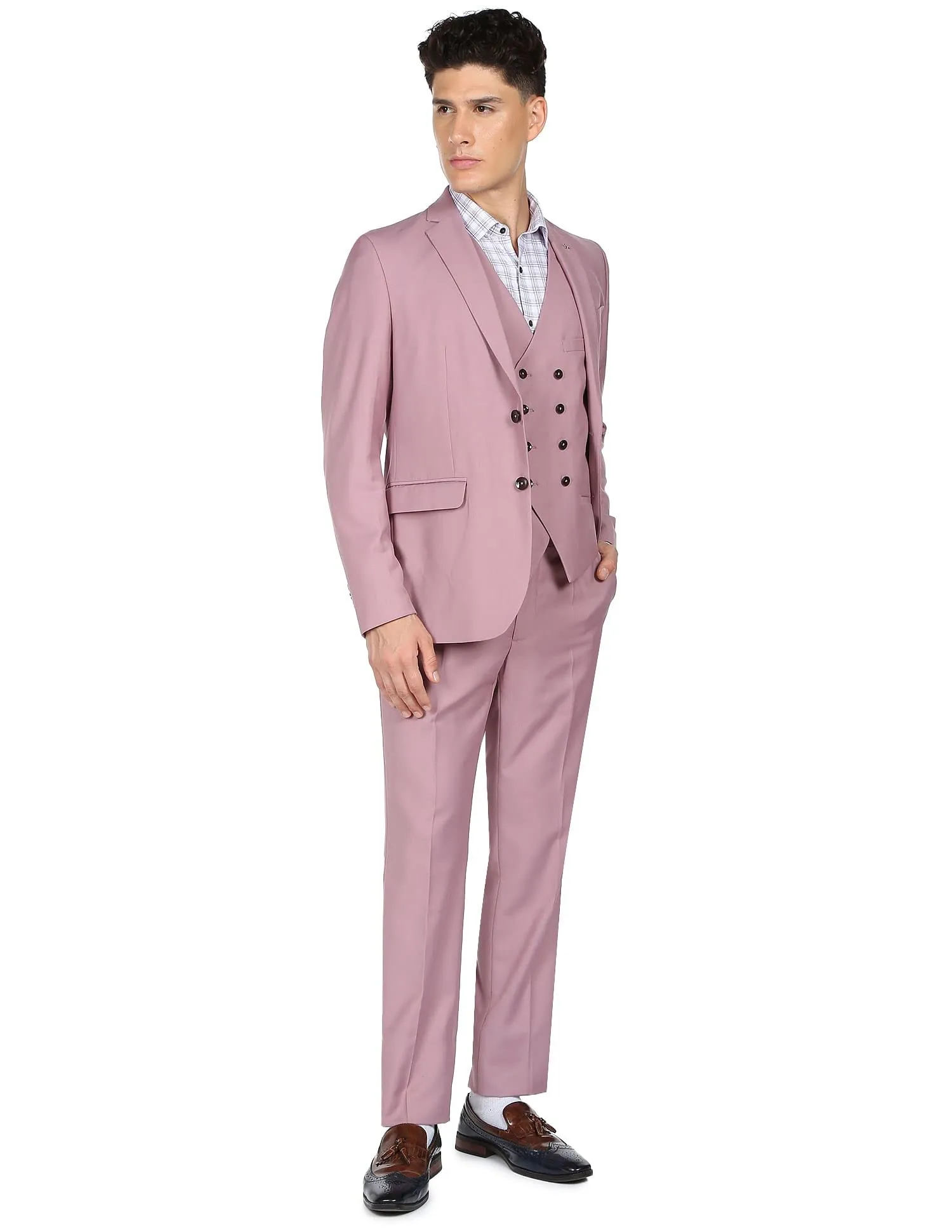 Arrow Men Pink Tailored Regular Fit Three Piece Suit