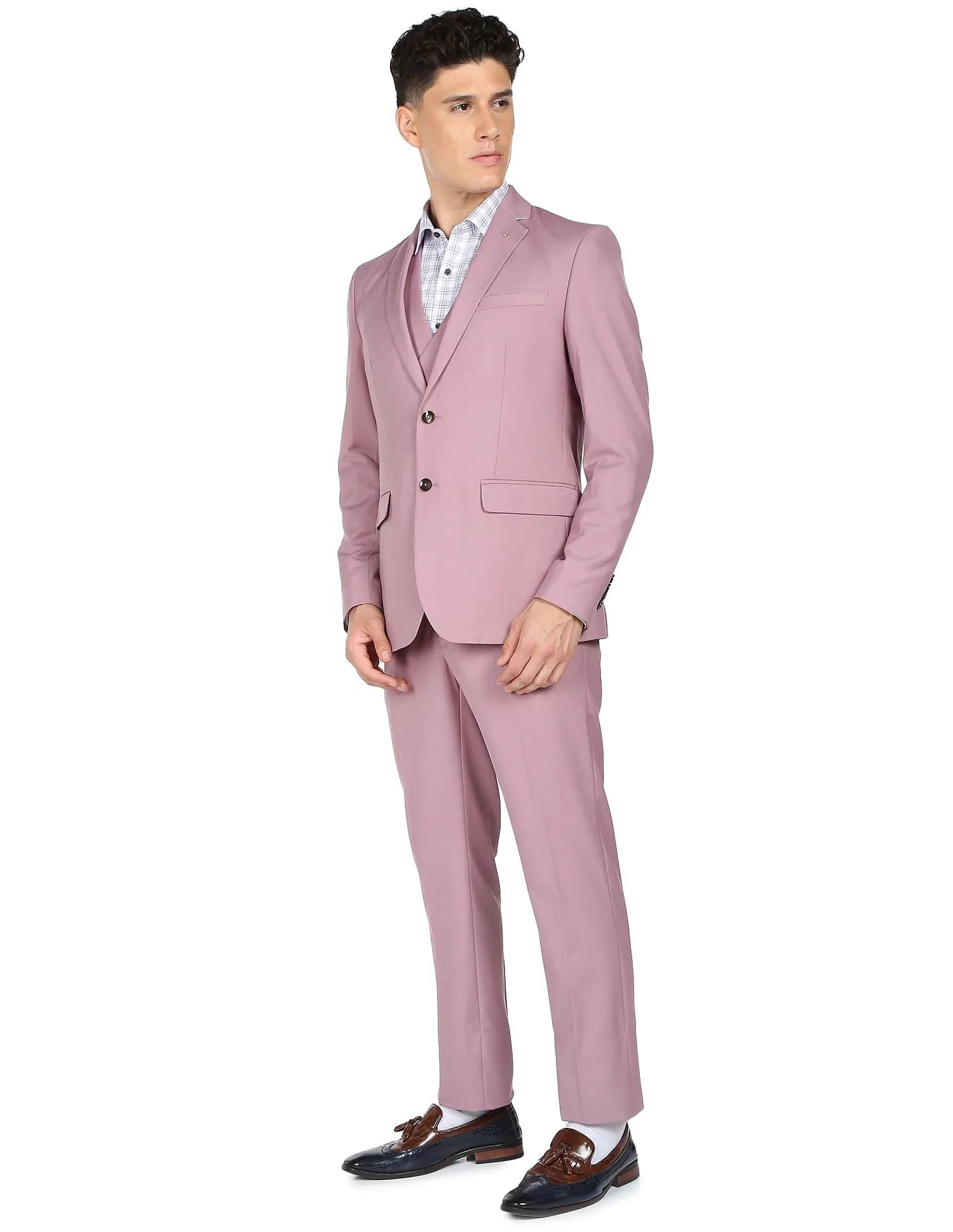 Arrow Men Pink Tailored Regular Fit Three Piece Suit