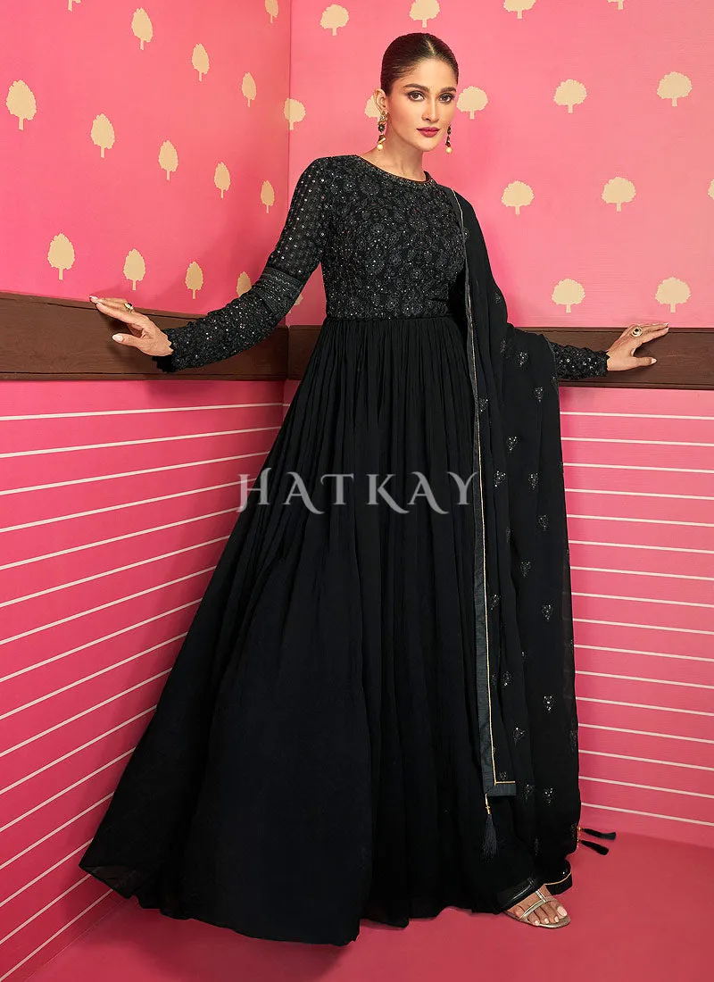 Black Cording And Sequence Embroidered Anarkali Suit