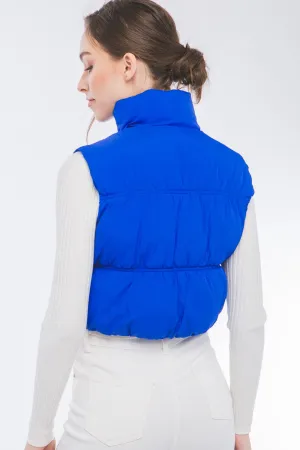 BLUE HIGH NECK PUFFER VEST