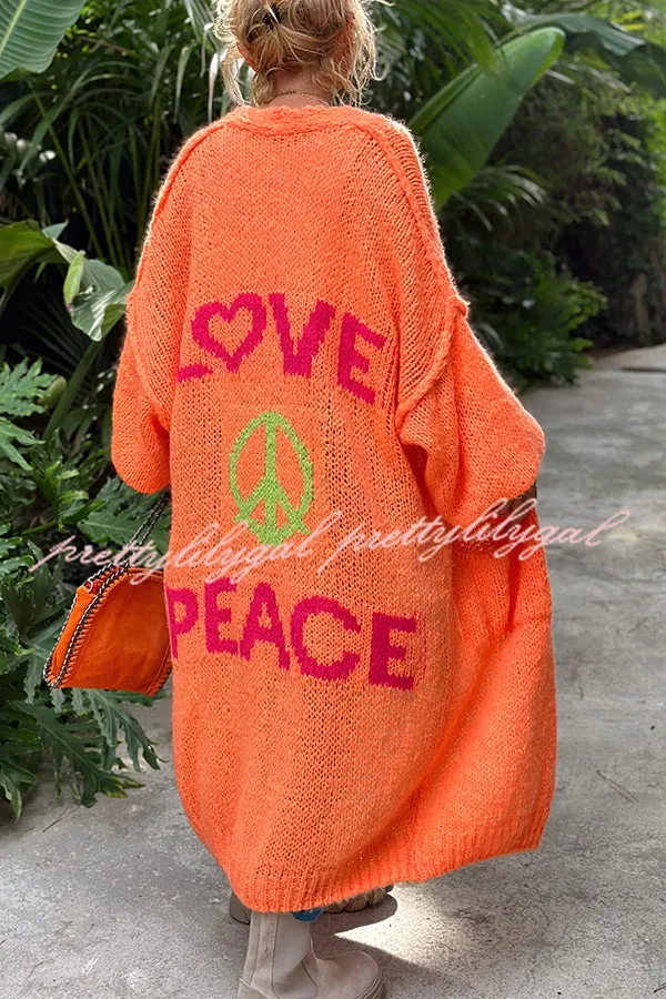 Calling for Love Back Printed Pocket Oversized Midi Cardigan