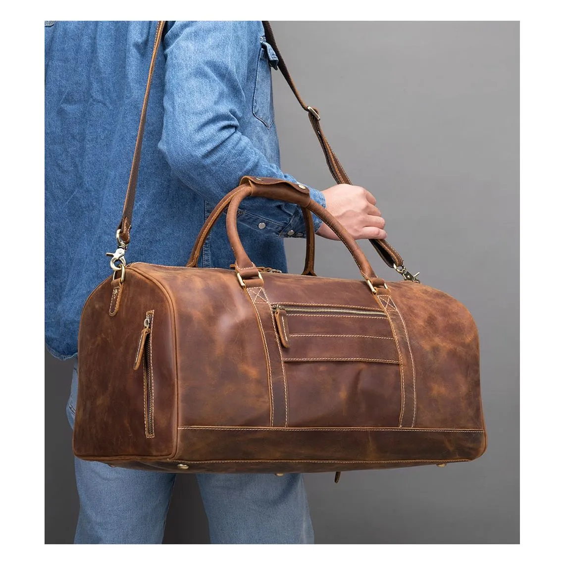 Deluxe Retro Leather Zipper Travel Messenger Bag