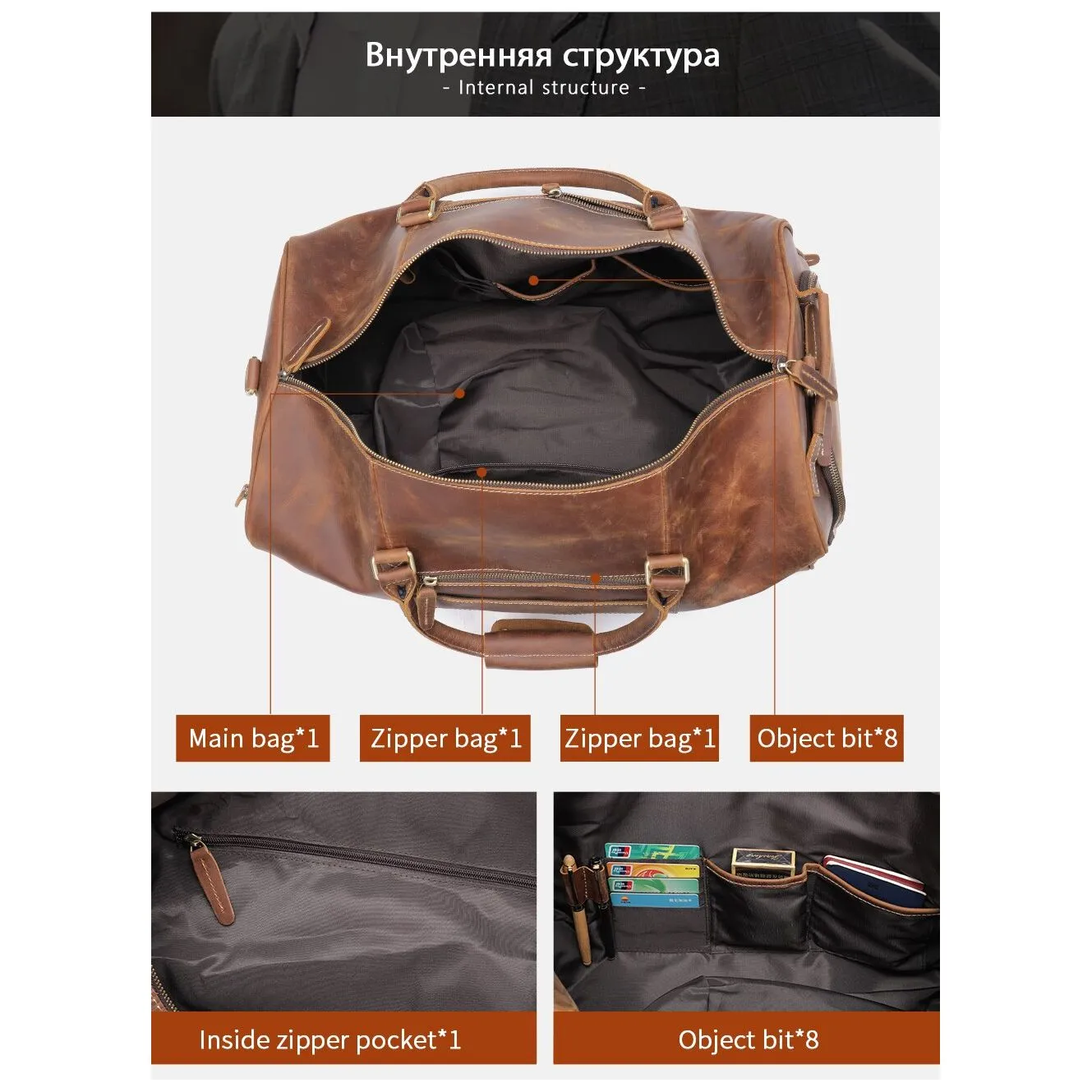 Deluxe Retro Leather Zipper Travel Messenger Bag