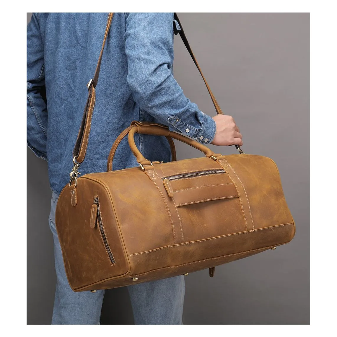 Deluxe Retro Leather Zipper Travel Messenger Bag