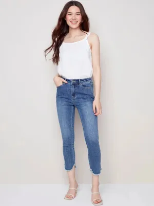 Denim Pant With Tulip Fray Leg Opening [Blue-C5405]