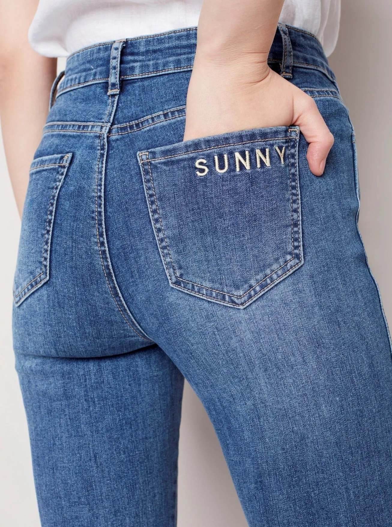 Denim Pant With Tulip Fray Leg Opening [Blue-C5405]