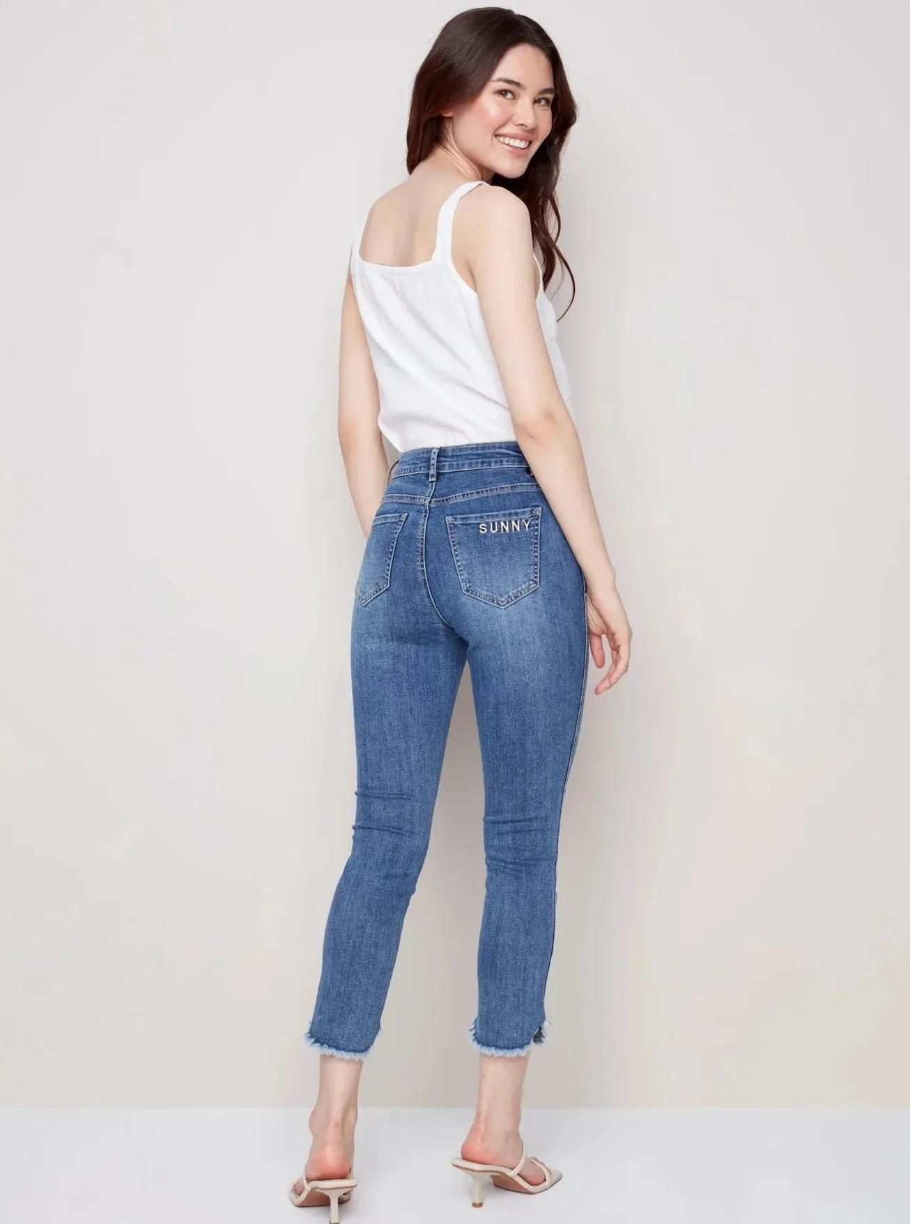 Denim Pant With Tulip Fray Leg Opening [Blue-C5405]