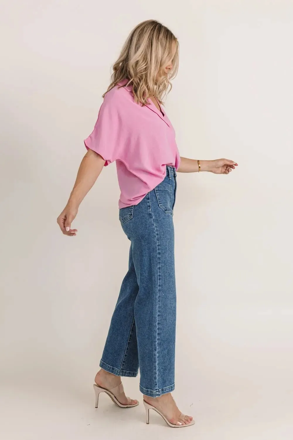 Ember Pink Collared Crinkled Blouse - Final Sale