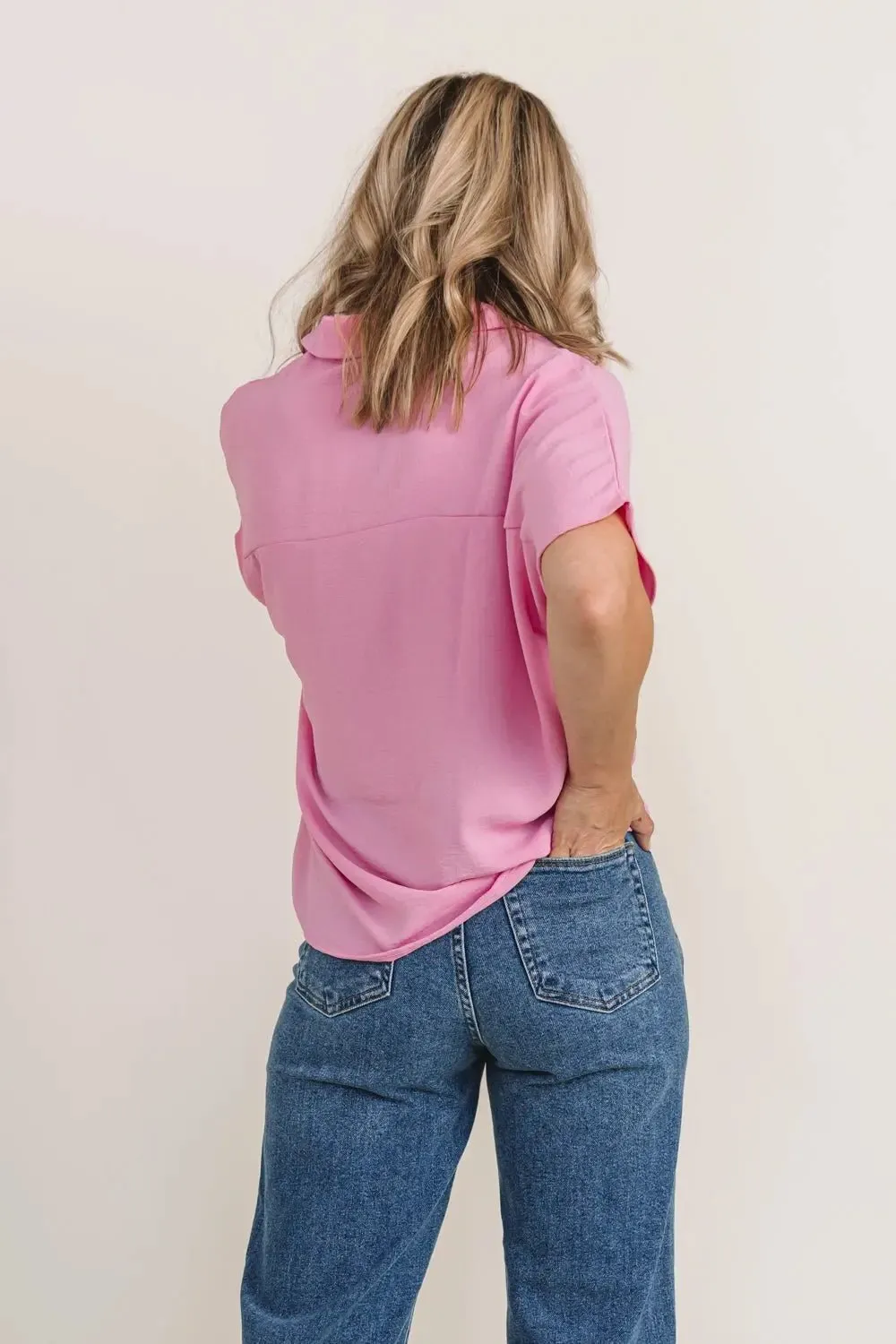 Ember Pink Collared Crinkled Blouse - Final Sale