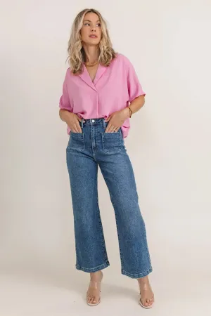 Ember Pink Collared Crinkled Blouse - Final Sale