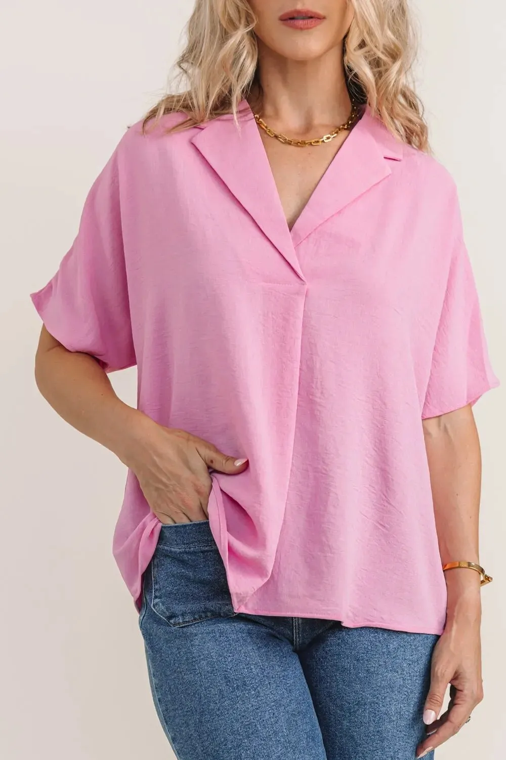 Ember Pink Collared Crinkled Blouse - Final Sale