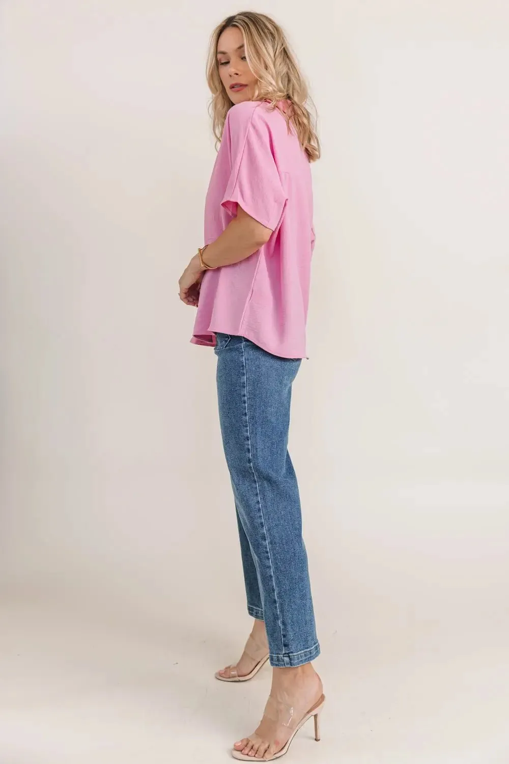Ember Pink Collared Crinkled Blouse - Final Sale