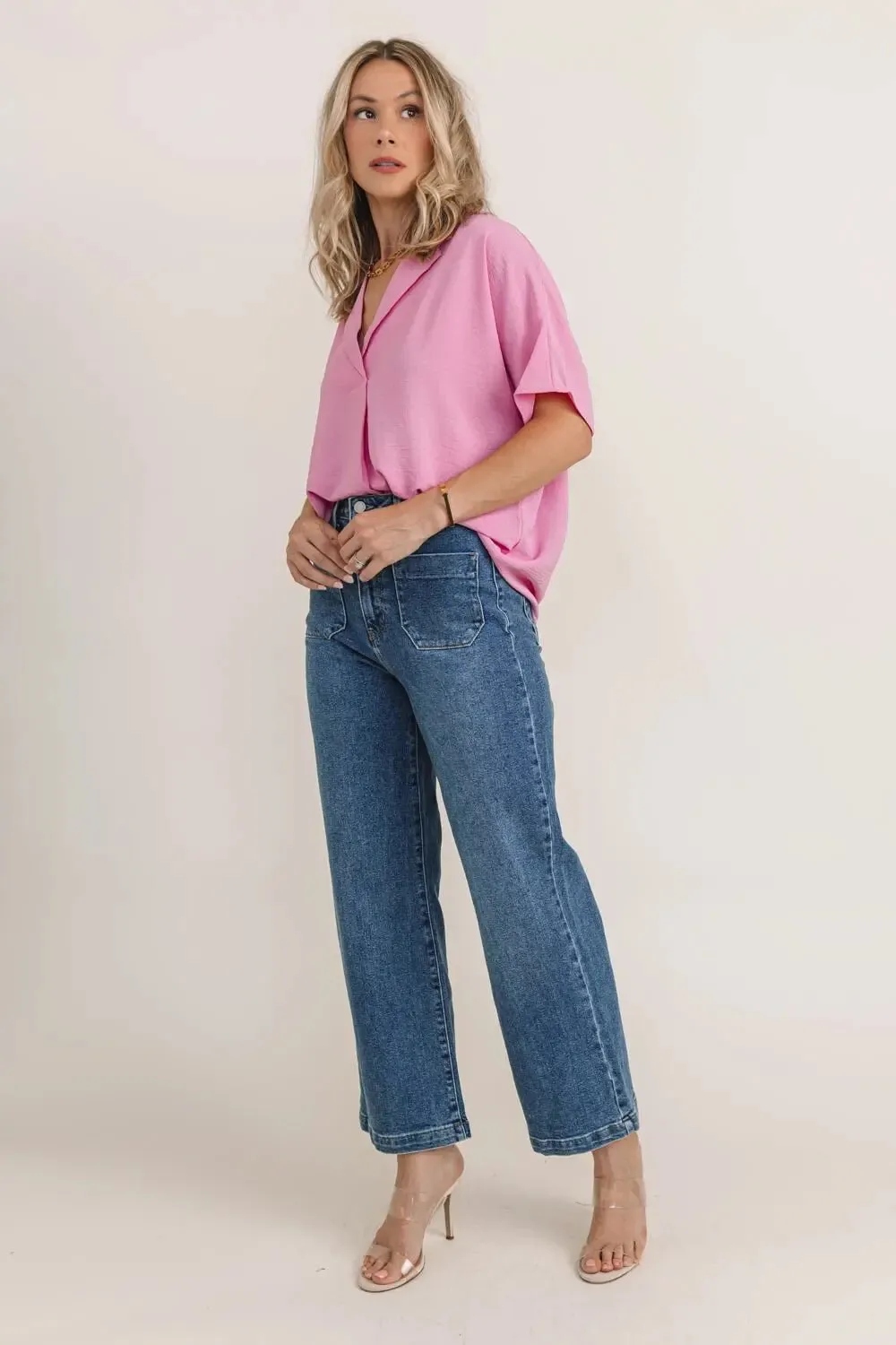 Ember Pink Collared Crinkled Blouse - Final Sale