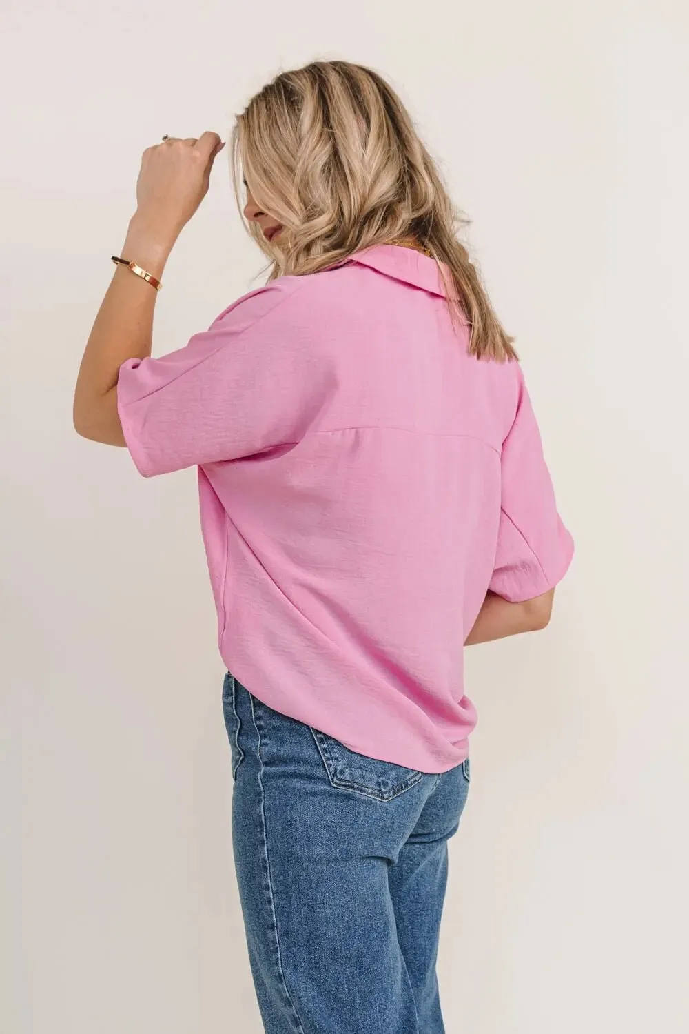 Ember Pink Collared Crinkled Blouse - Final Sale