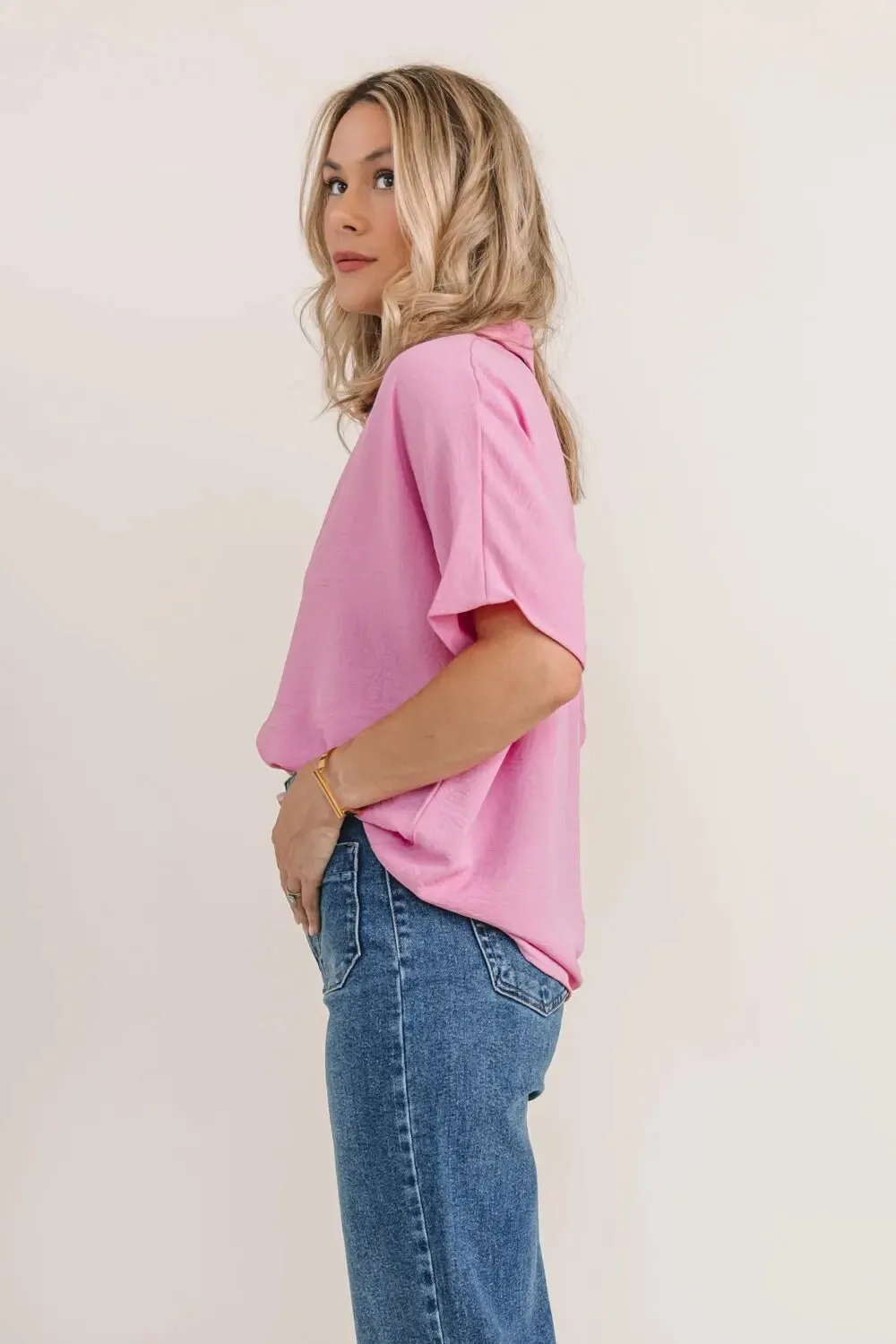 Ember Pink Collared Crinkled Blouse - Final Sale