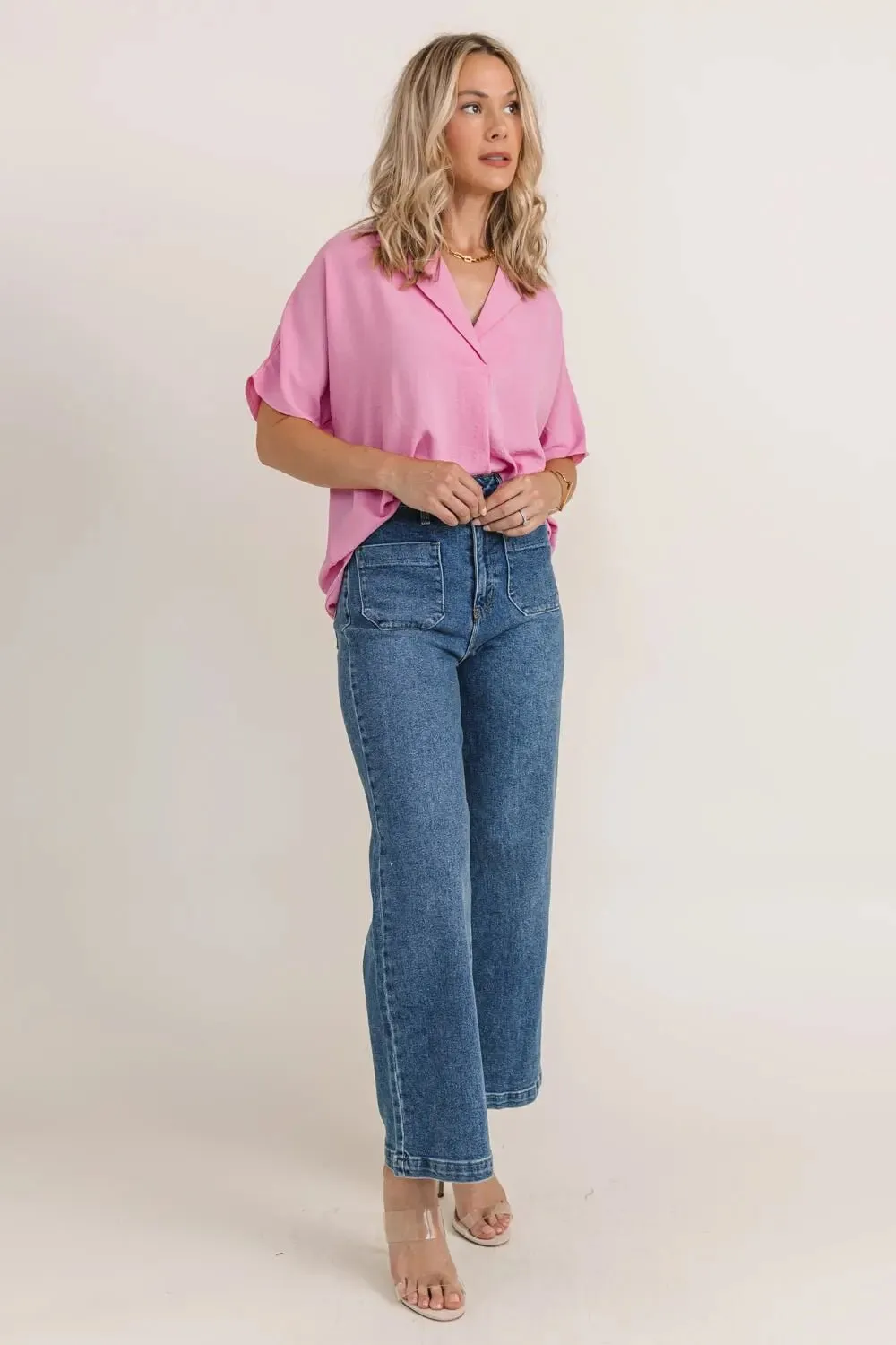 Ember Pink Collared Crinkled Blouse - Final Sale
