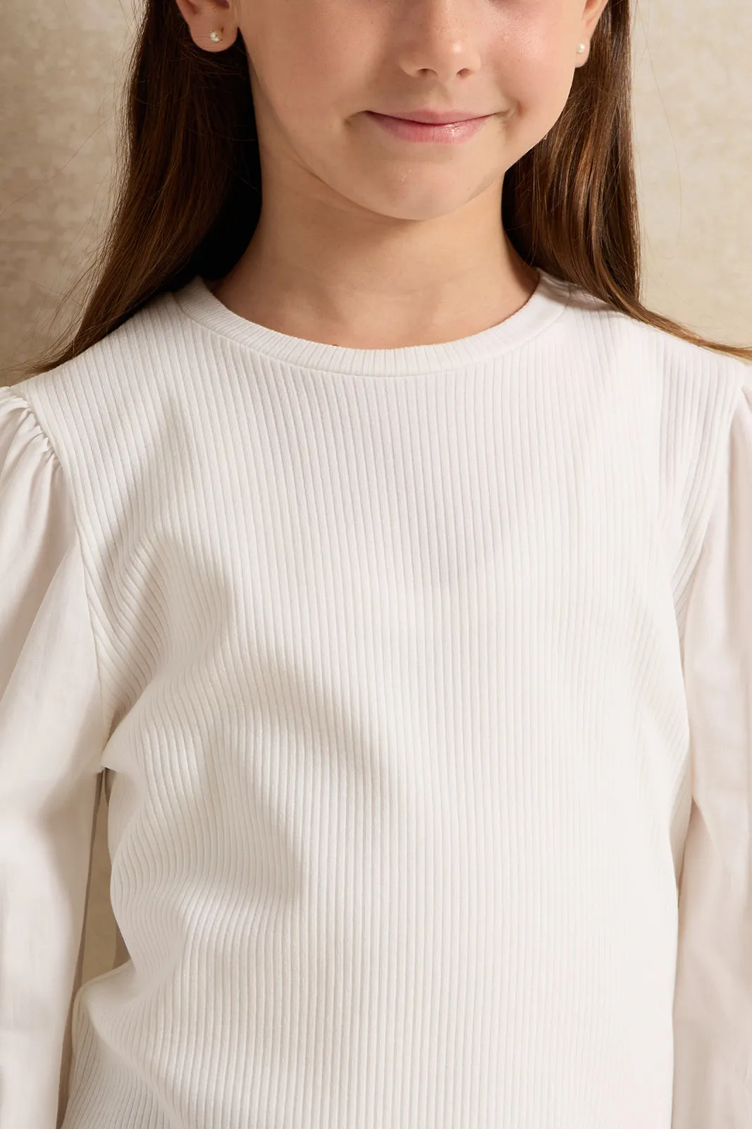 Girls White Long Sleeve Top