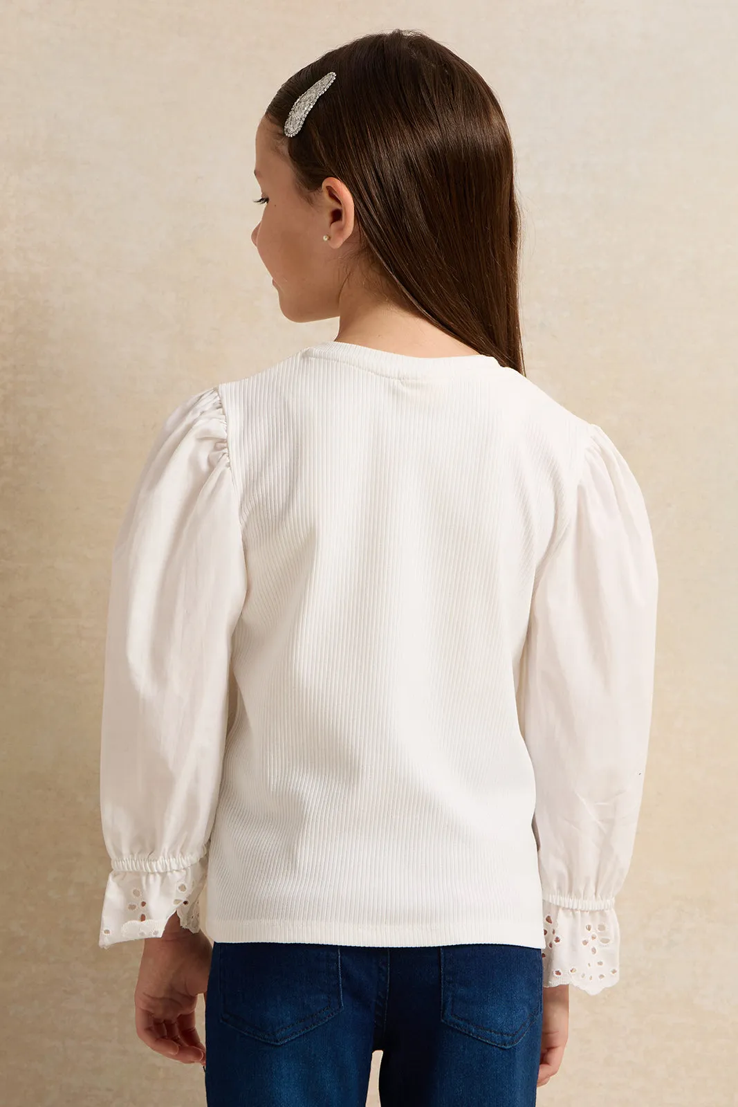 Girls White Long Sleeve Top