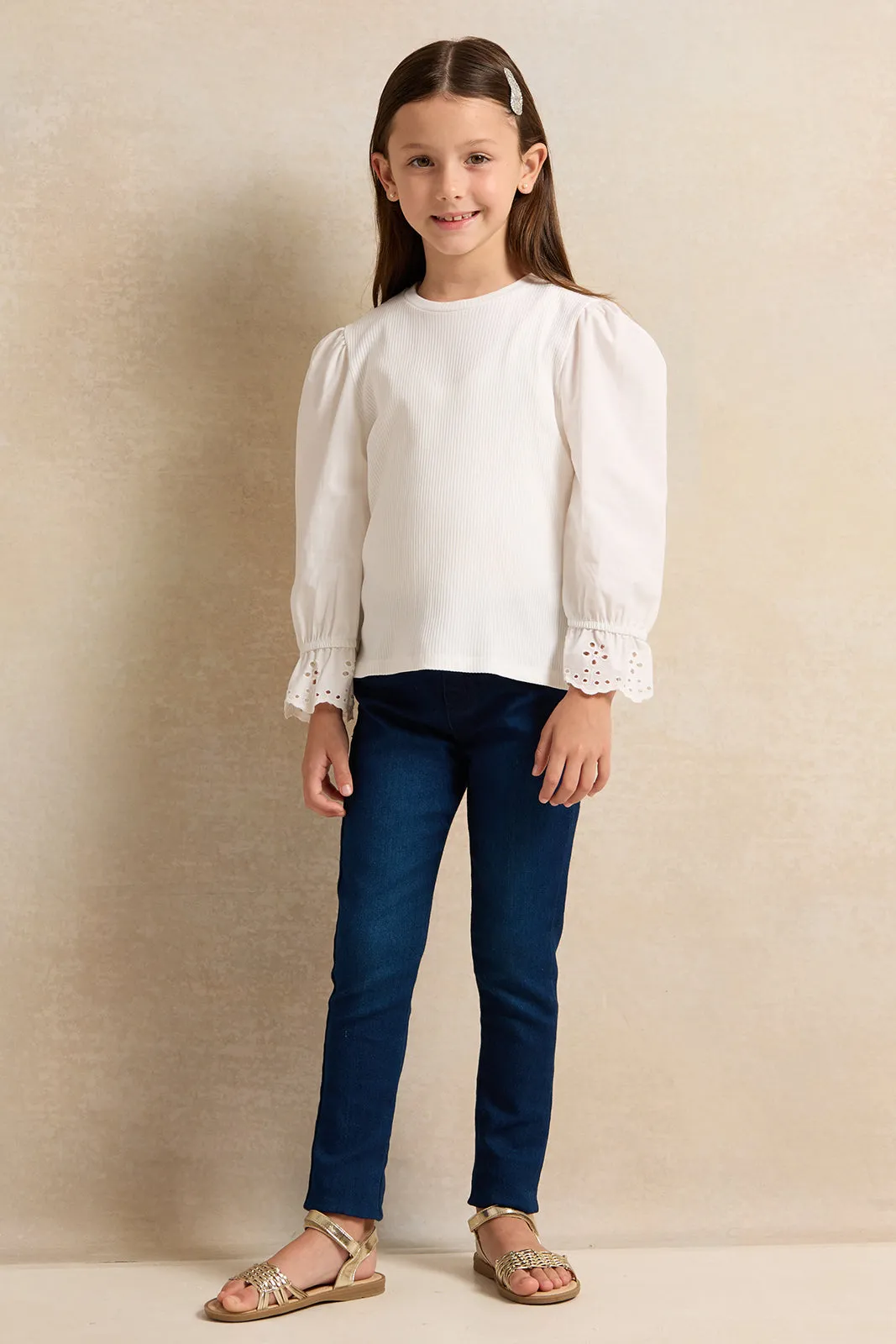 Girls White Long Sleeve Top