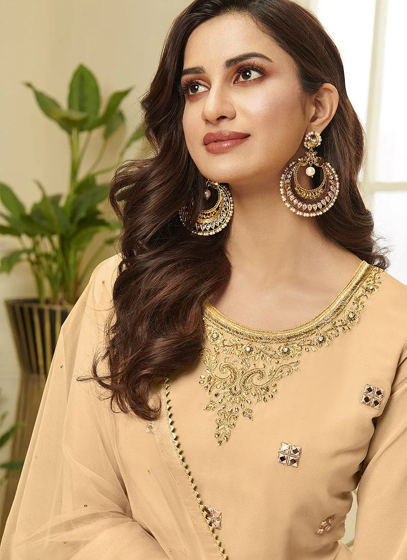 Golden Embroidered Designer Sharara Suit