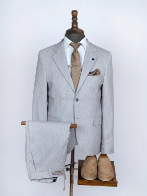 Grey Pure Linen Men Summer Suit