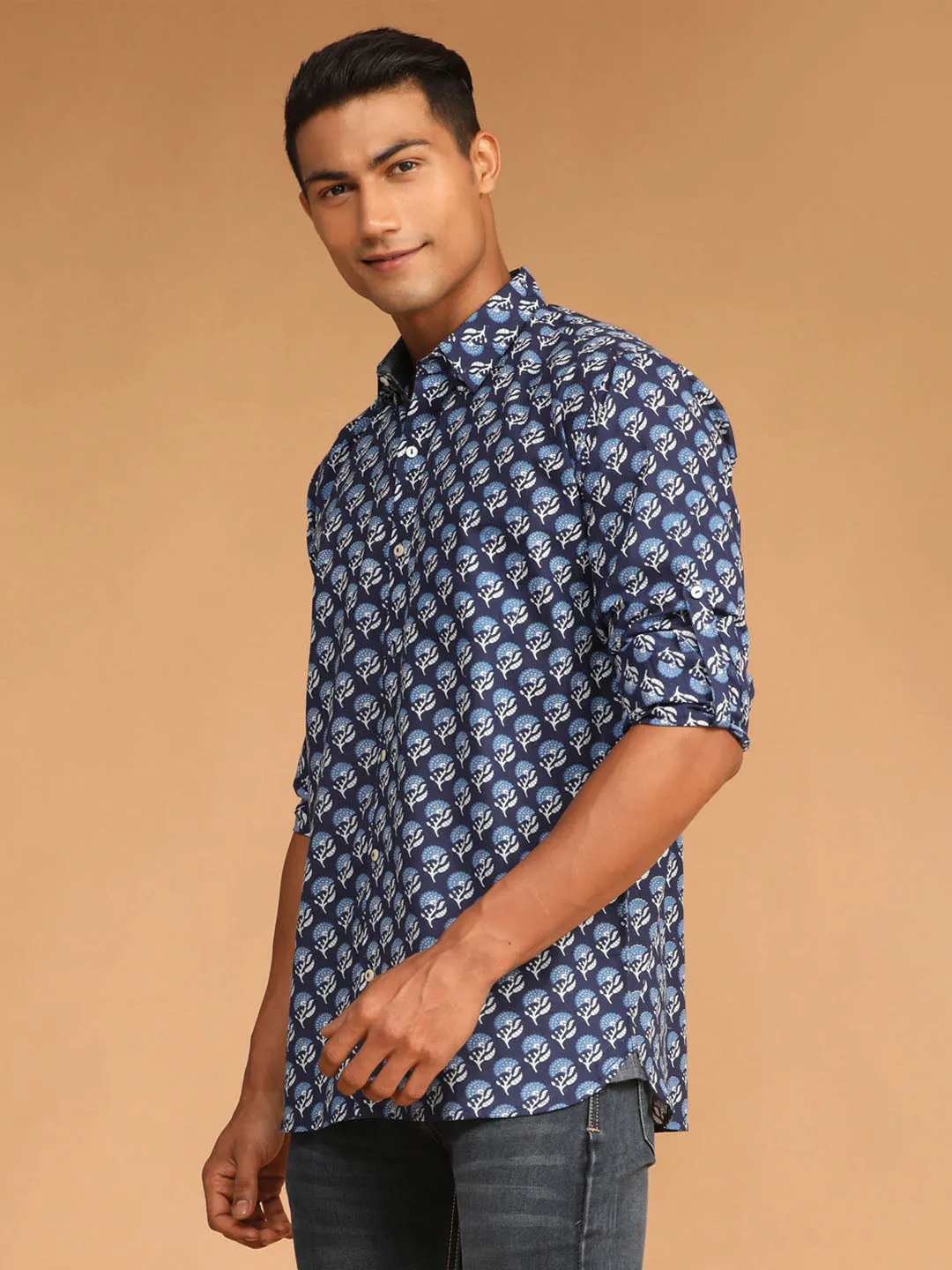 Jashvi Men's Blue Printed Shirt