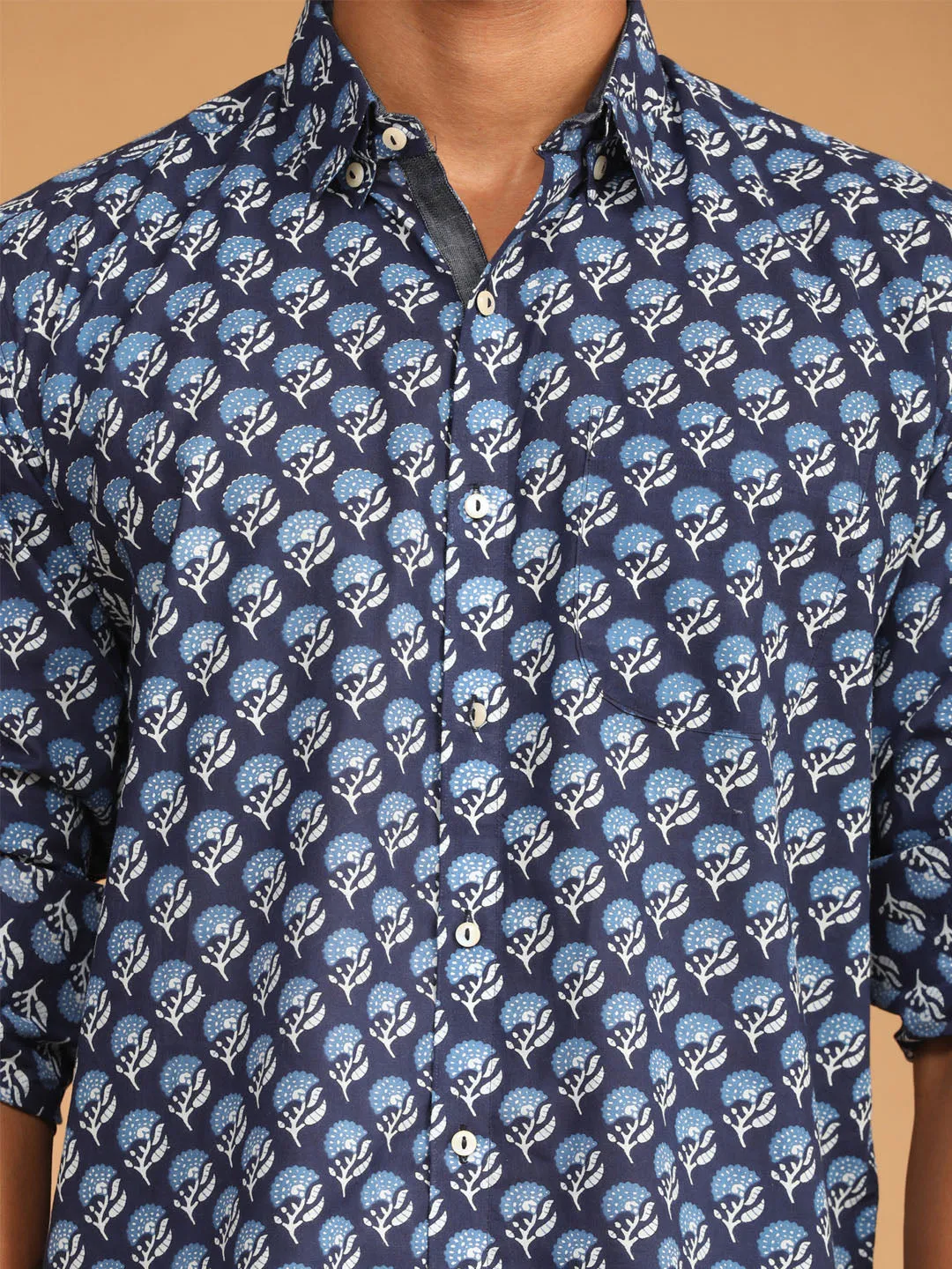 Jashvi Men's Blue Printed Shirt