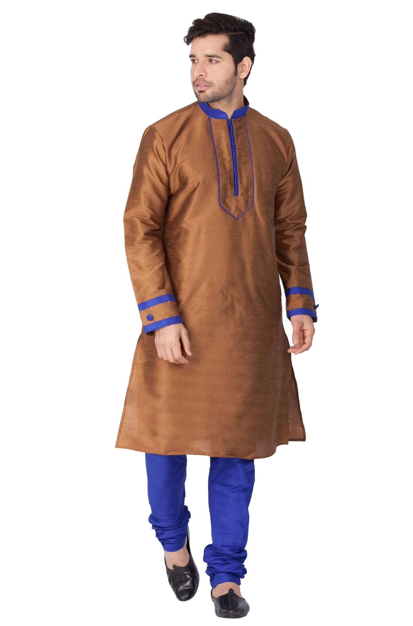 Jashvi Men's Brown Cotton Silk Blend Kurta
