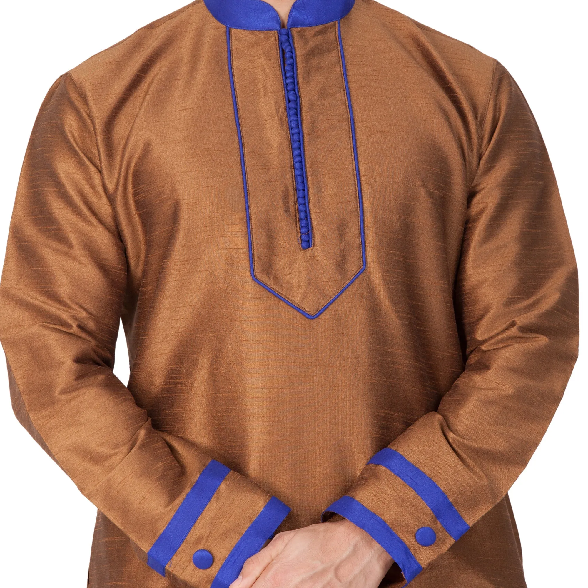 Jashvi Men's Brown Cotton Silk Blend Kurta