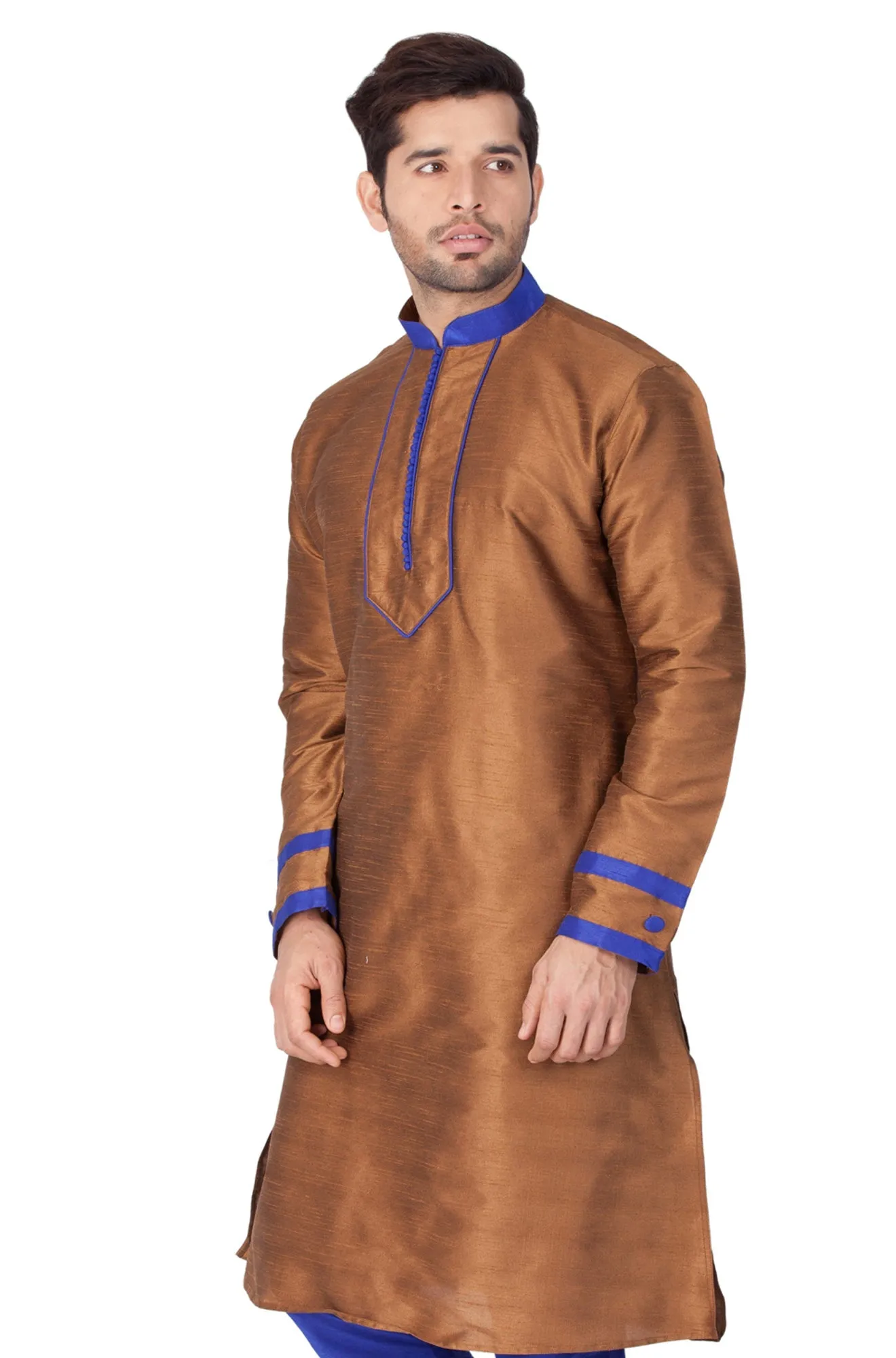Jashvi Men's Brown Cotton Silk Blend Kurta