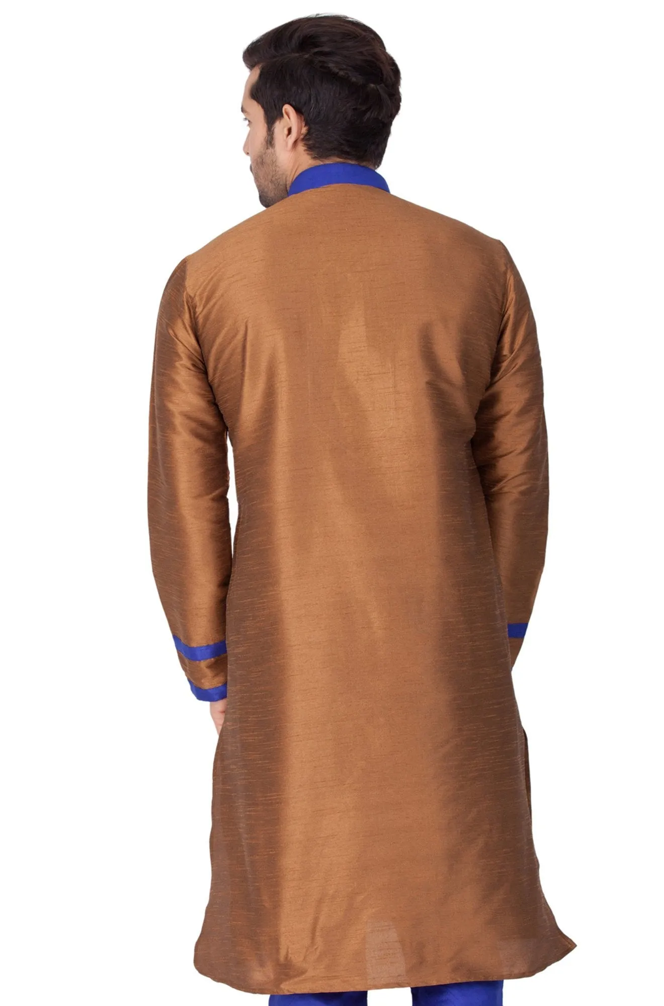 Jashvi Men's Brown Cotton Silk Blend Kurta