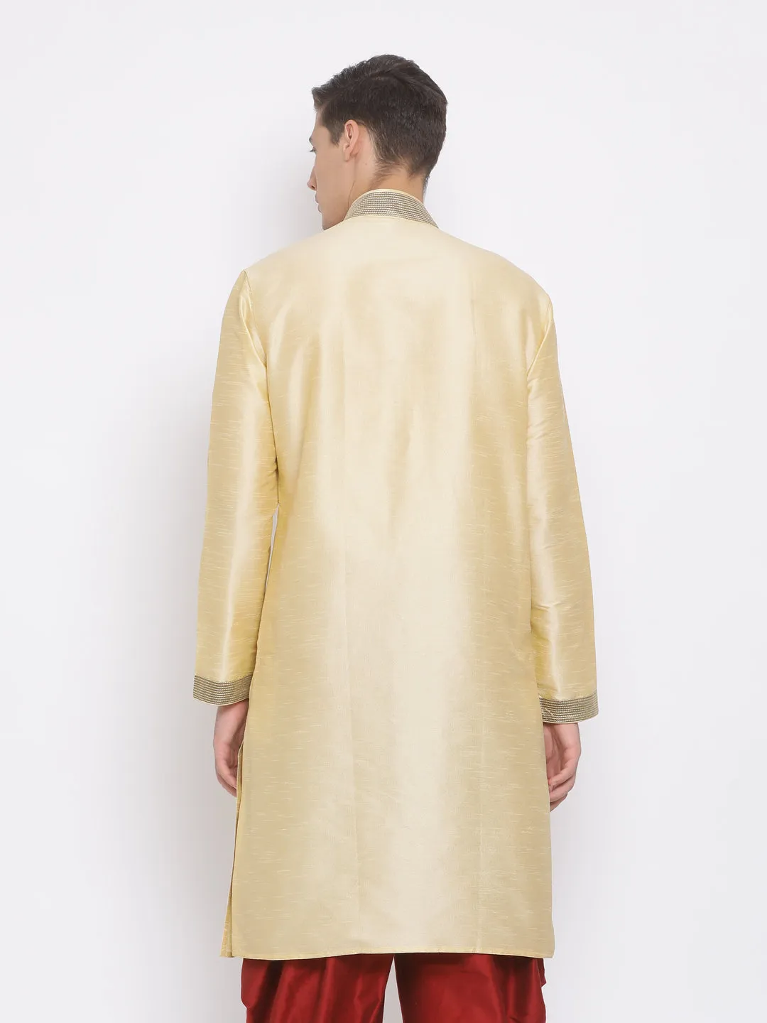 Jashvi Men's Gold Cotton Silk Blend Kurta