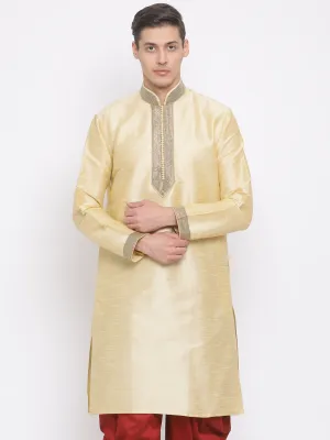 Jashvi Men's Gold Cotton Silk Blend Kurta