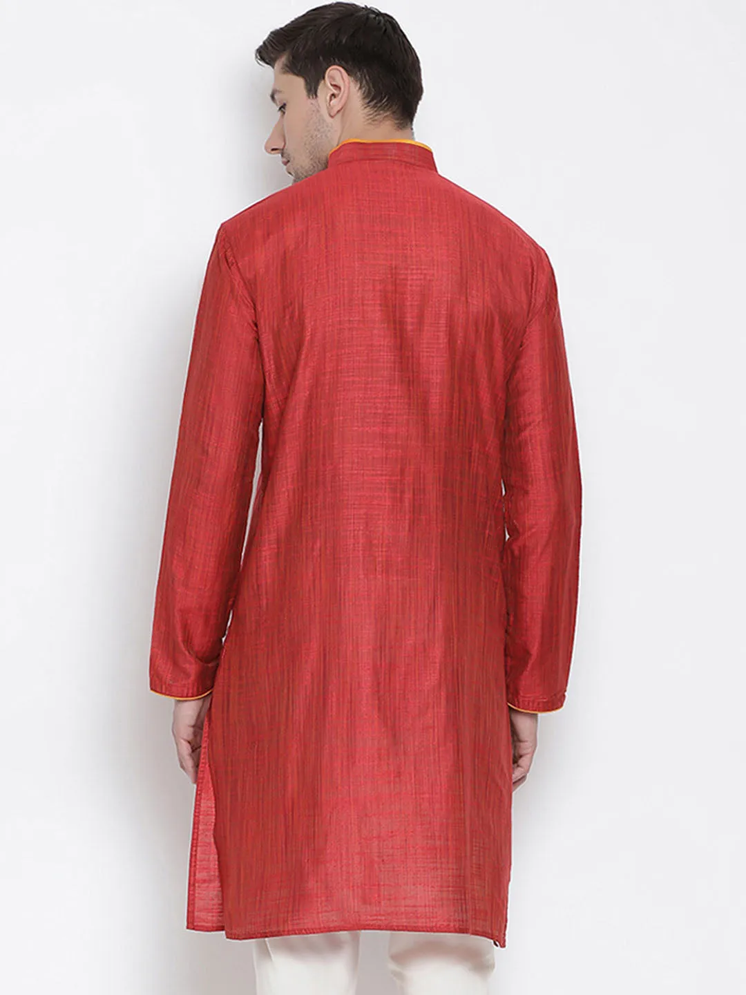 Jashvi Men's Maroon Cotton Silk Blend Kurta