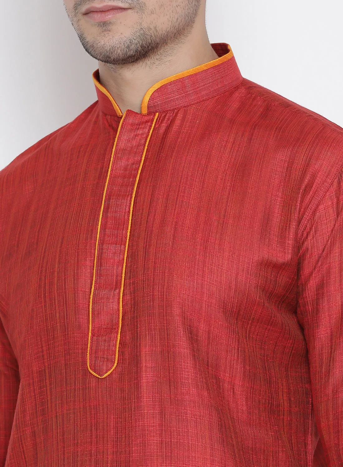 Jashvi Men's Maroon Cotton Silk Blend Kurta