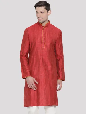 Jashvi Men's Maroon Cotton Silk Blend Kurta