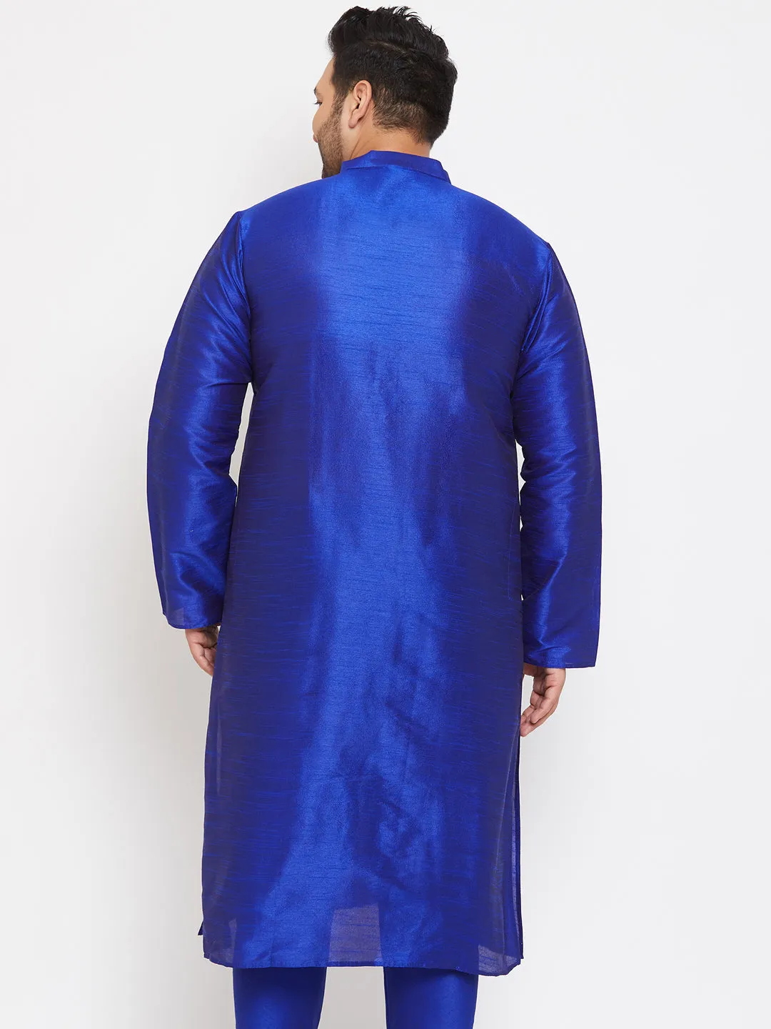 Jashvi Men's Plus Size Blue Silk Blend Kurta