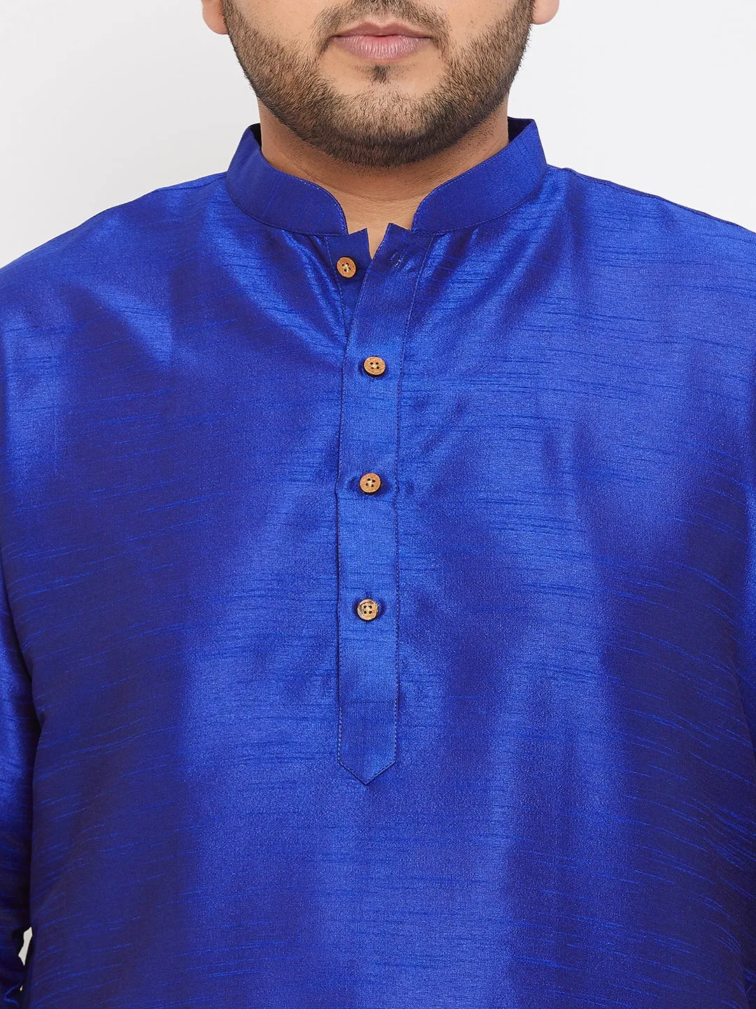 Jashvi Men's Plus Size Blue Silk Blend Kurta