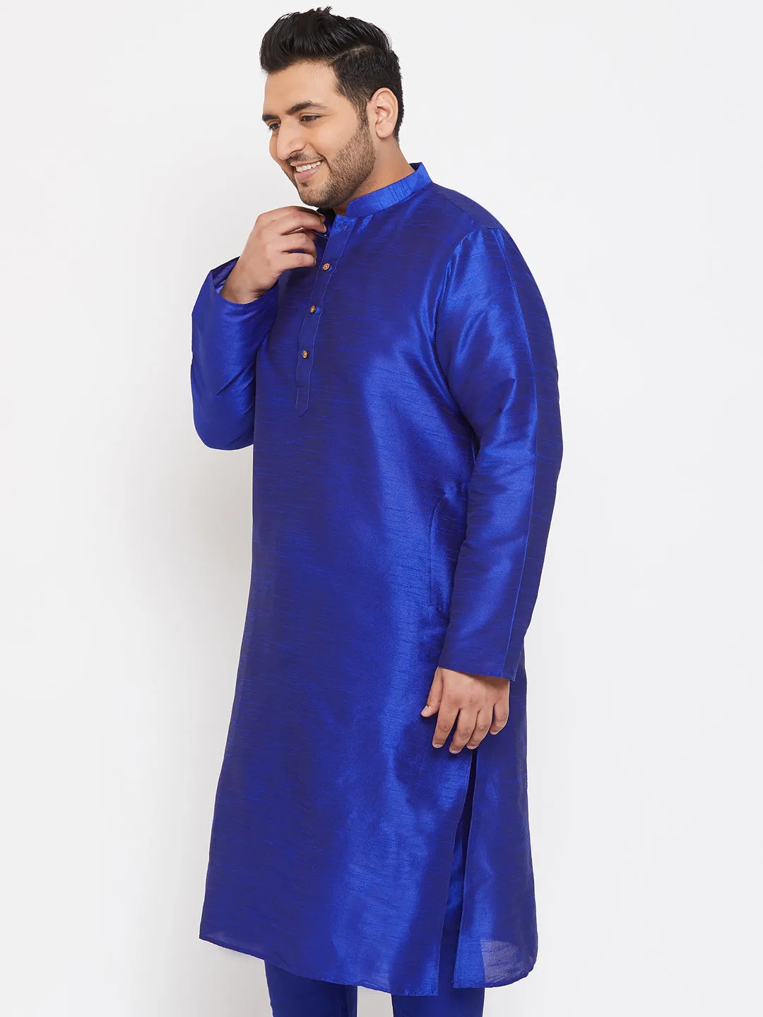 Jashvi Men's Plus Size Blue Silk Blend Kurta