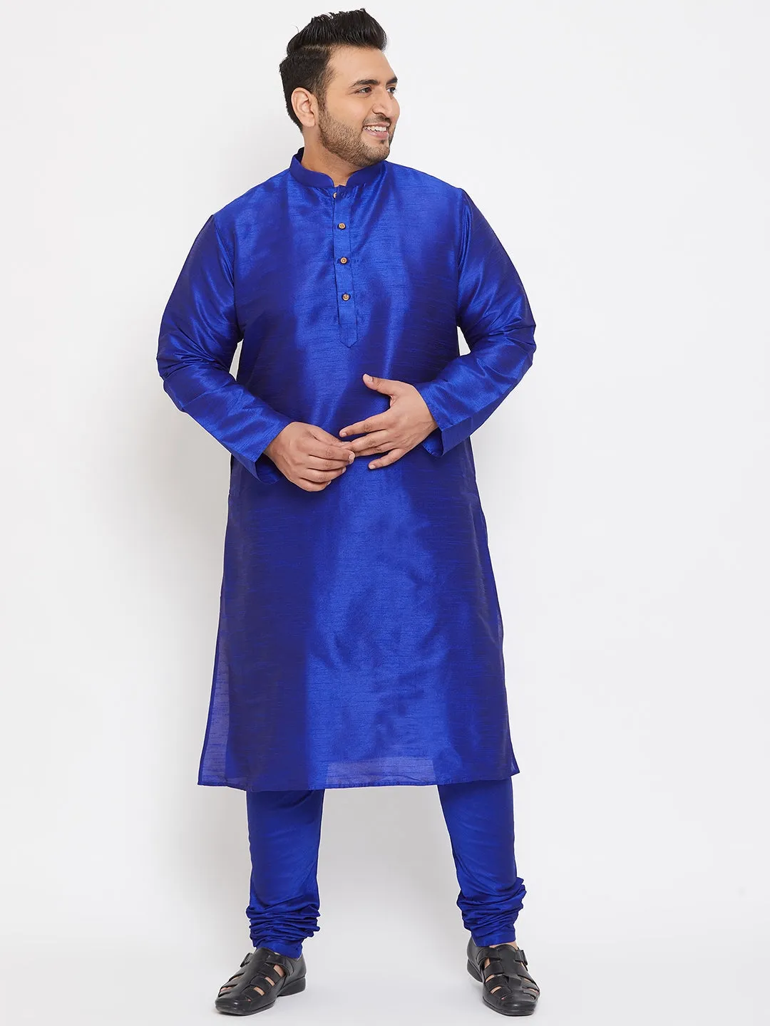 Jashvi Men's Plus Size Blue Silk Blend Kurta