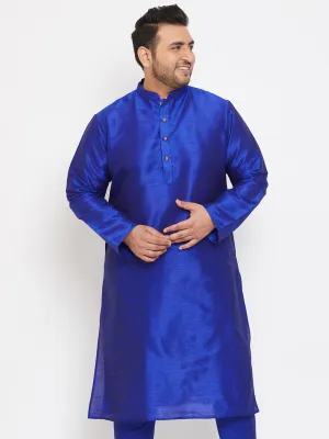 Jashvi Men's Plus Size Blue Silk Blend Kurta