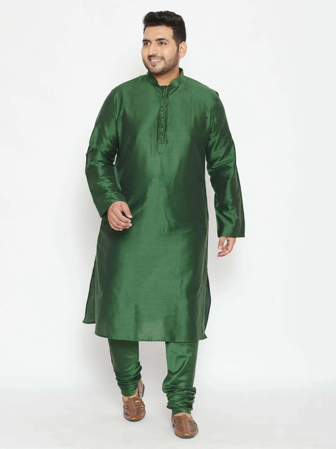 Jashvi Men's Plus Size Green Viscose Blend Kurta