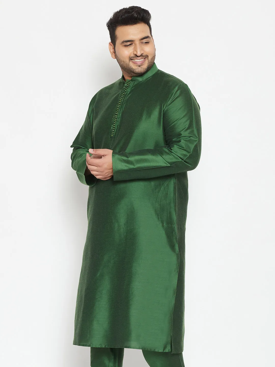 Jashvi Men's Plus Size Green Viscose Blend Kurta