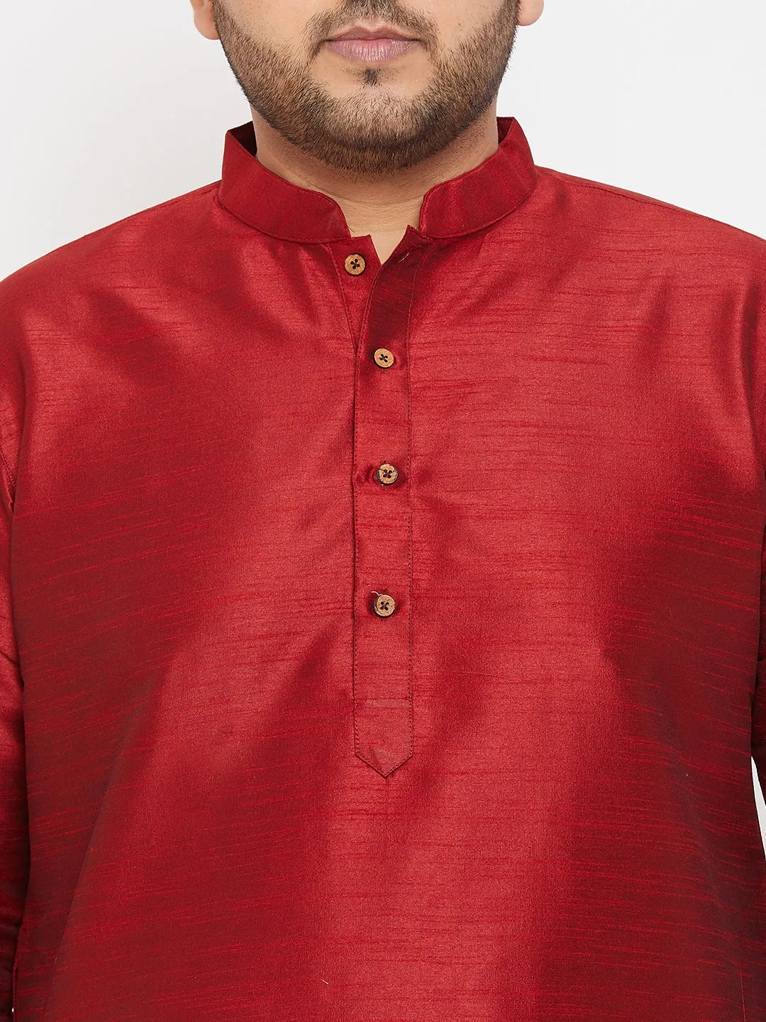 Jashvi Men's Plus Size Maroon Silk Blend Kurta