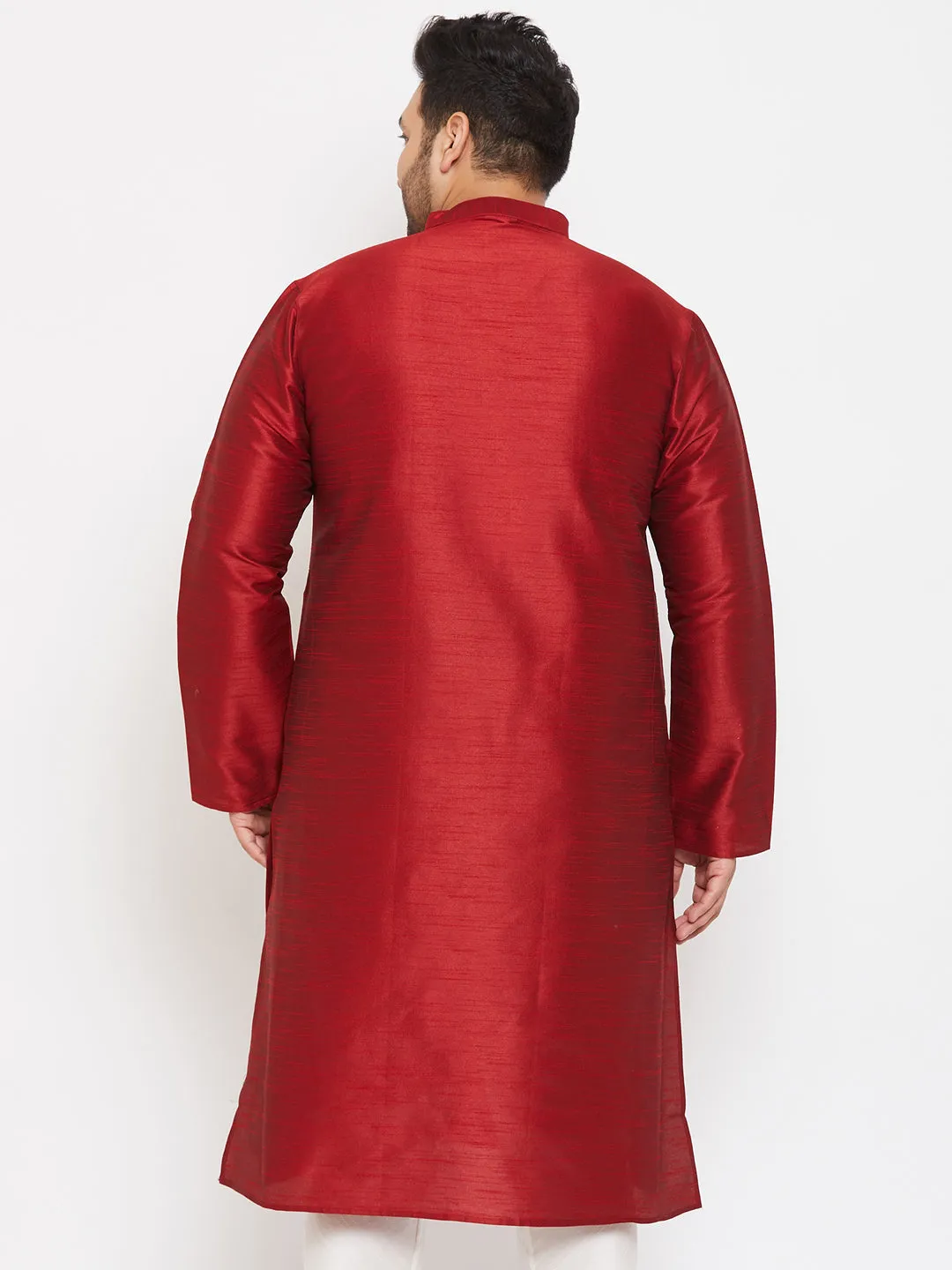 Jashvi Men's Plus Size Maroon Silk Blend Kurta
